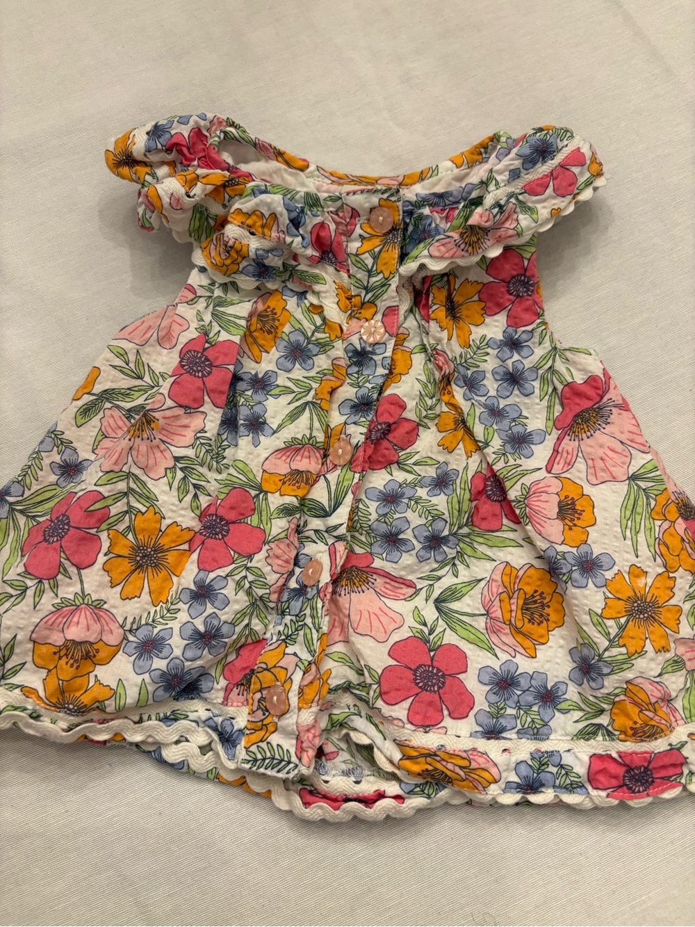 Girls' Floral Ruffle Neck Casual Dress - Pink, Yellow & Blue